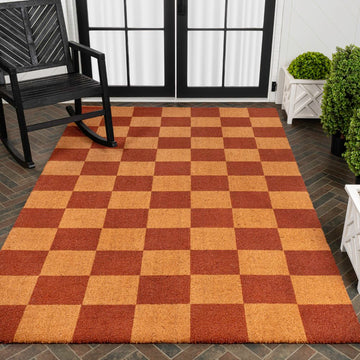 Porter Classic Farmhouse Checkered Coir Area Rug